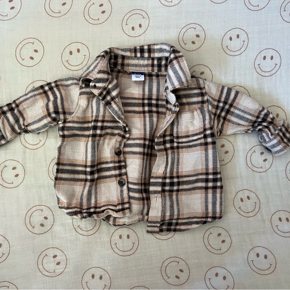 Plaid baby Shirt - Beige and Black